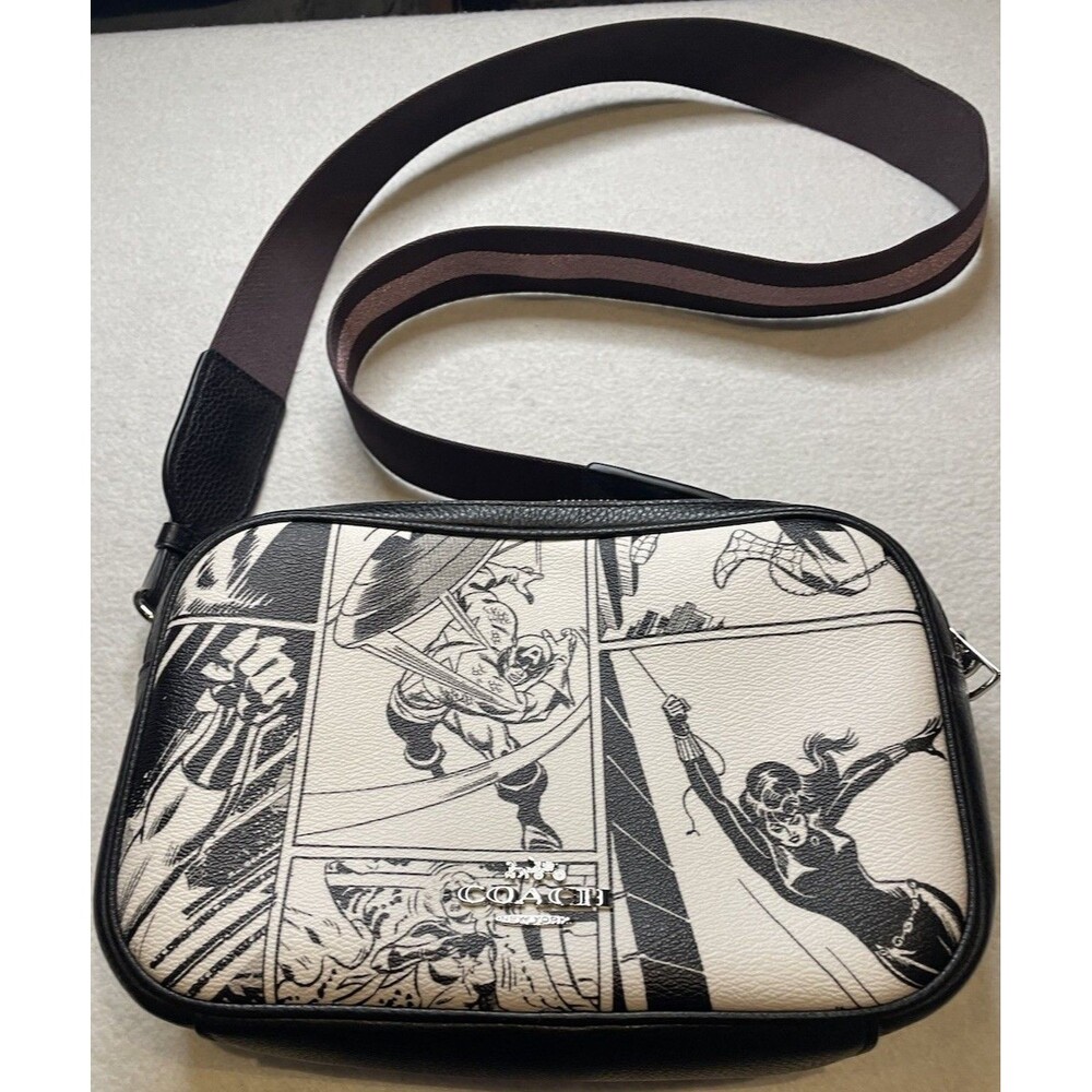Coach x Marvel Jes Crossbody Bag 1908 Comic Book Print Black White Leather Purse